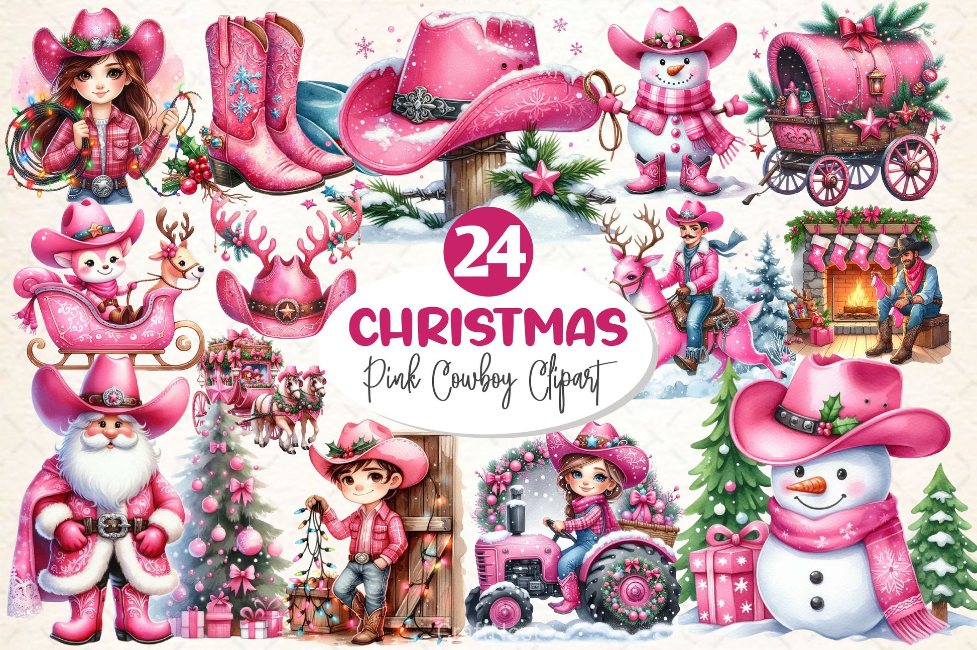 Pink Christmas Cowboy Clipart Bundle 2 - CraftNest - Digital Crafting and Art
