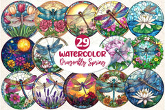 Dragonfly Spring Flower Stained Glass Clipart Bundle - CraftNest - Digital Crafting and Art