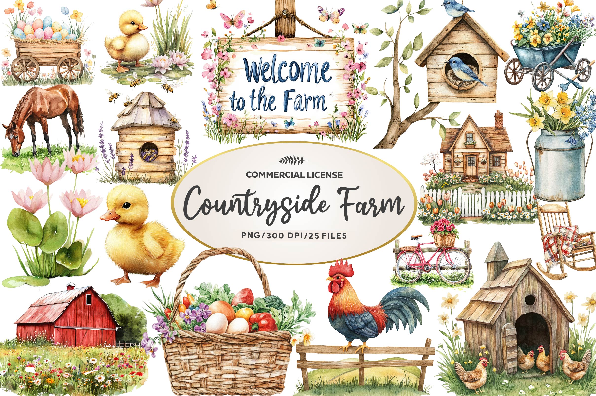 Spring Countryside Farm Clipart Bundle - CraftNest - Digital Crafting and Art