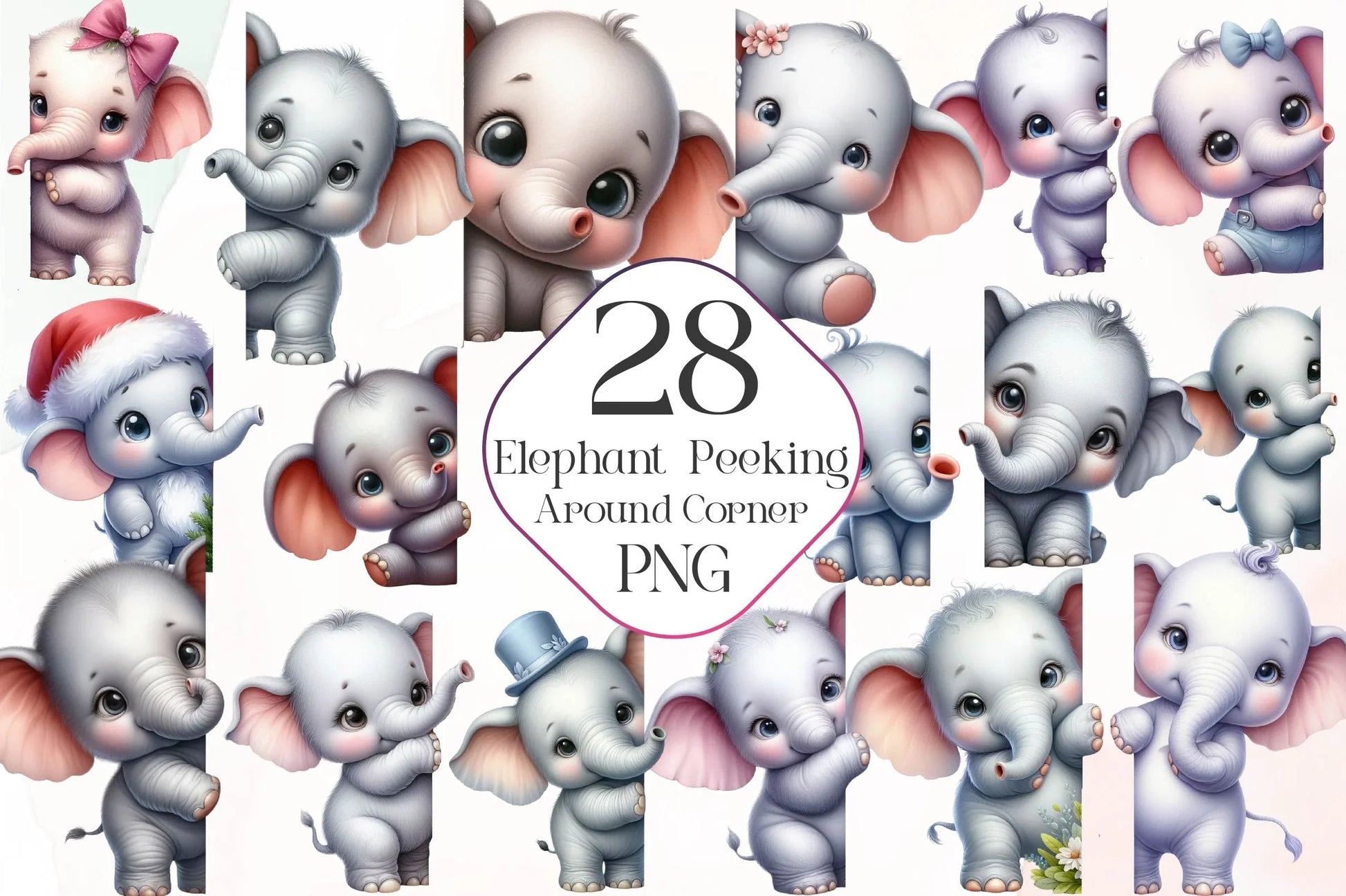 Elephant Peeking Around Corner Clipart Bundle - CraftNest - Digital Crafting and Art