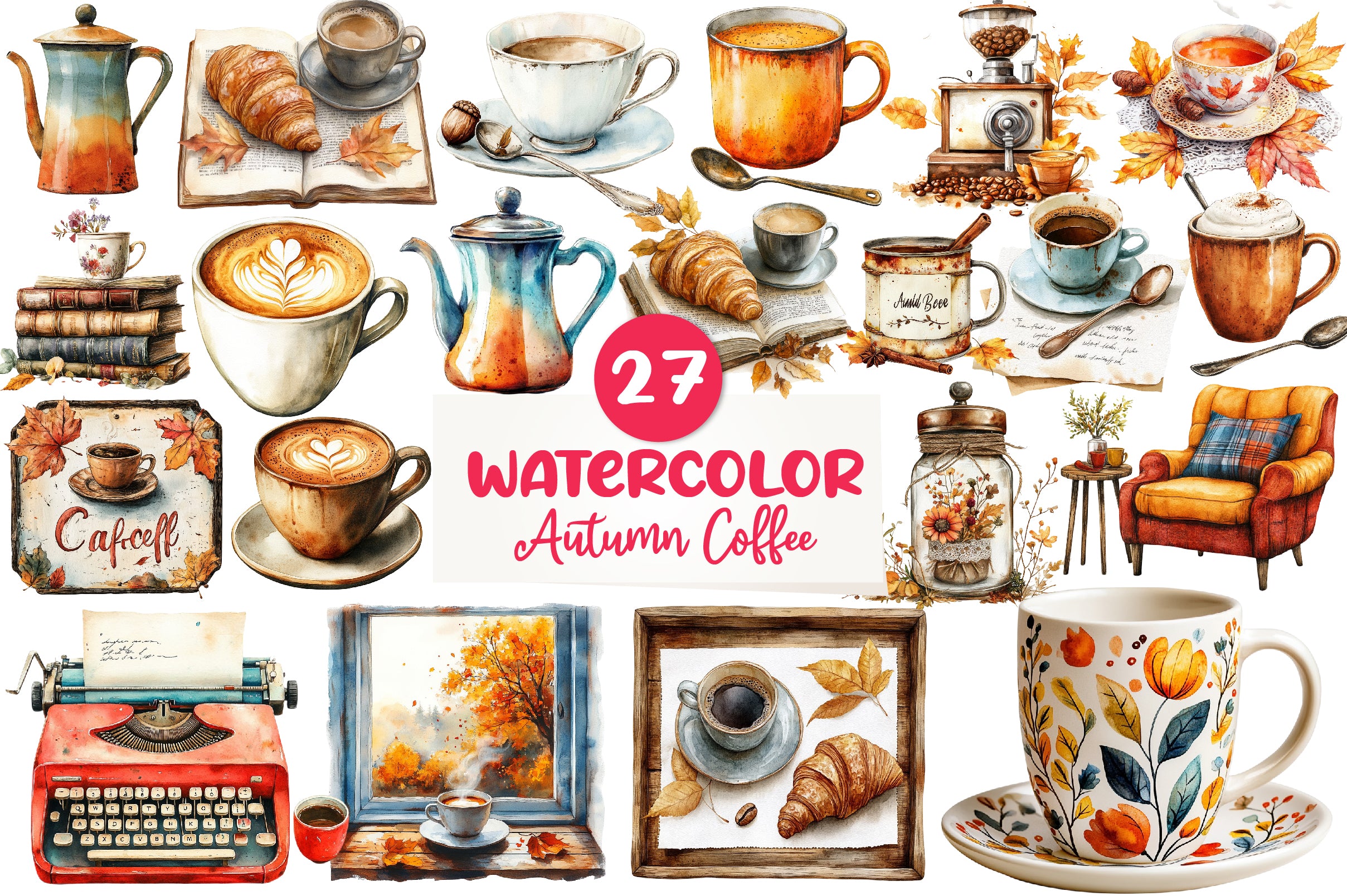 Vintage Autumn Coffee Clipart Bundle - CraftNest - Digital Crafting and Art