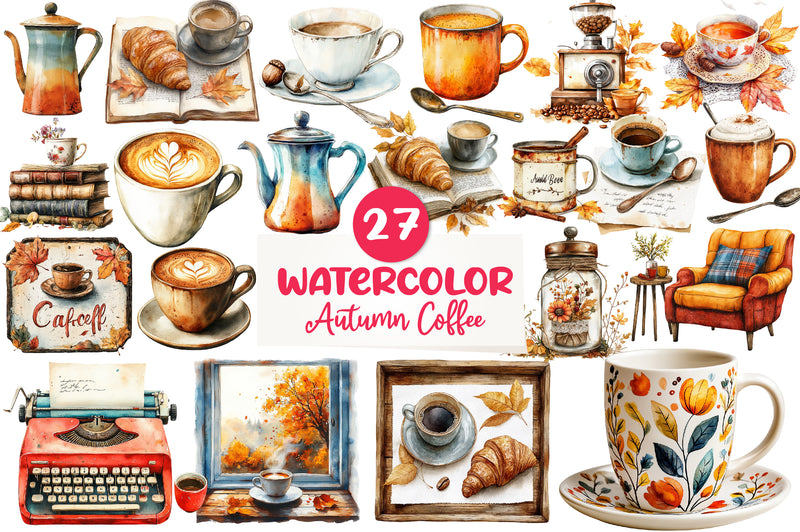 Vintage Autumn Coffee Clipart Bundle - CraftNest - Digital Crafting and Art