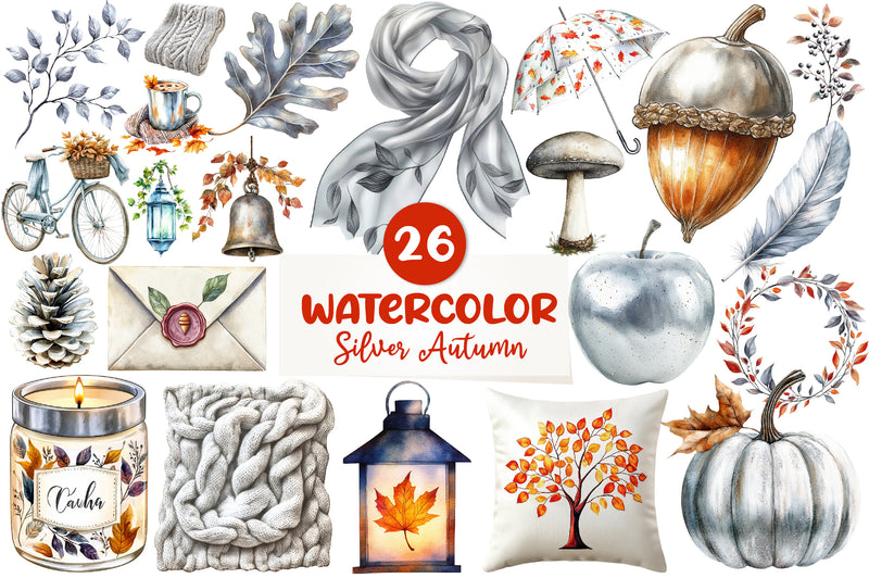 Silver Autumn Clipart Bundle 1 - CraftNest - Digital Crafting and Art