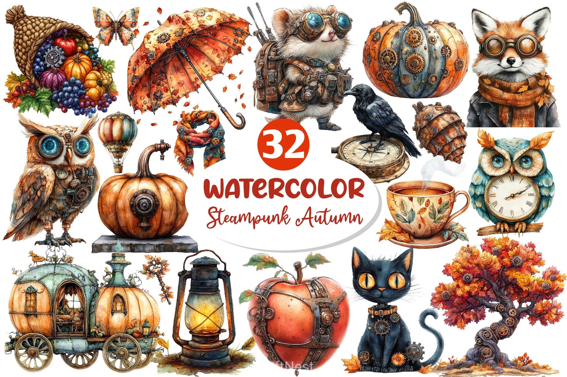 Steampunk Autumn Clipart Bundle 2 - CraftNest - Digital Crafting and Art