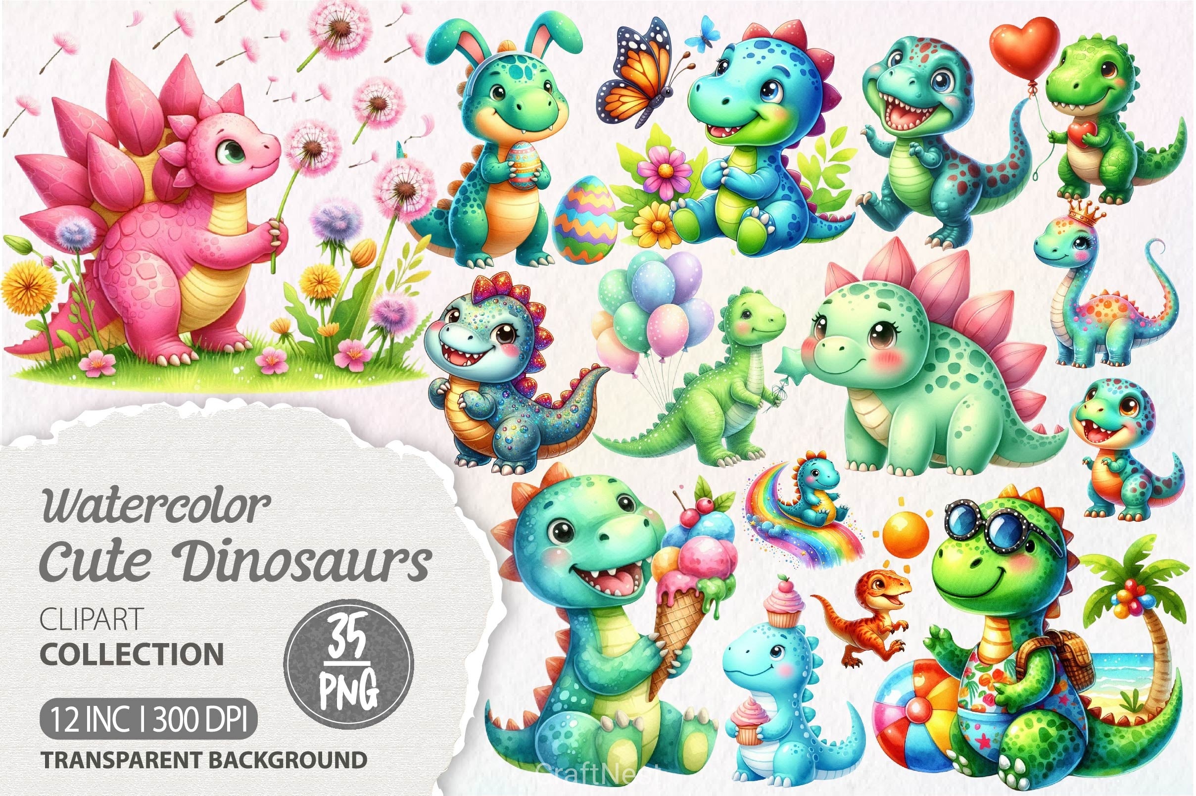 Cute Dinosaurs Clipart Bundle 3 - CraftNest - Digital Crafting and Art