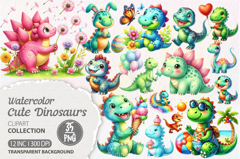 Cute Dinosaurs Clipart Bundle 3 - CraftNest - Digital Crafting and Art