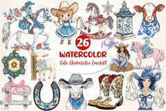 Cute Chinoiserie Cowgirl Clipart Bundle 2 - CraftNest - Digital Crafting and Art