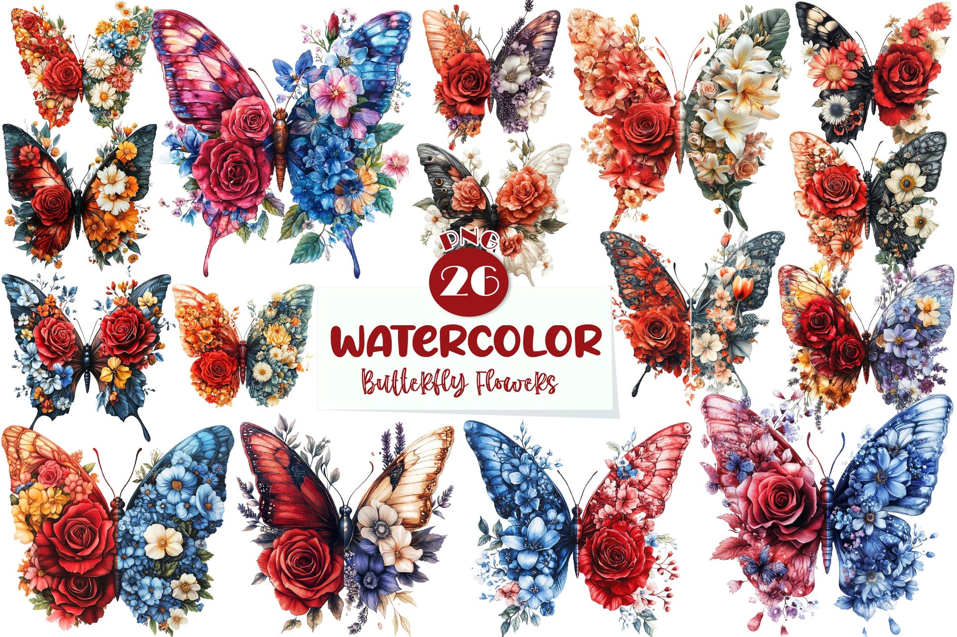 Butterfly Flowers Clipart Bundle - CraftNest - Digital Crafting and Art