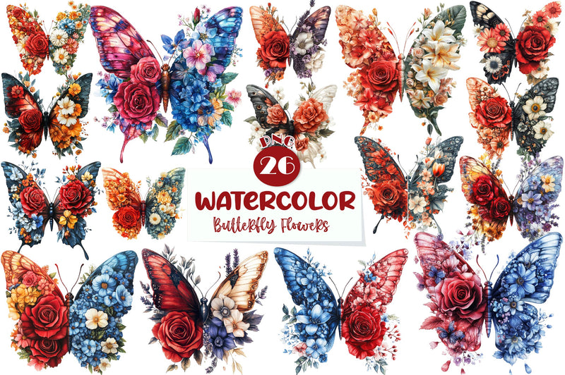 Butterfly Flowers Clipart Bundle - CraftNest - Digital Crafting and Art