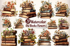 Old Books With Flowers Clipart Bundle - CraftNest - Digital Crafting and Art