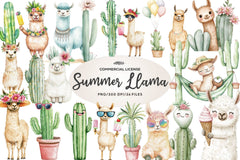 Adorable Summer Llama And Cactus Clipart Bundle - CraftNest - Digital Crafting and Art