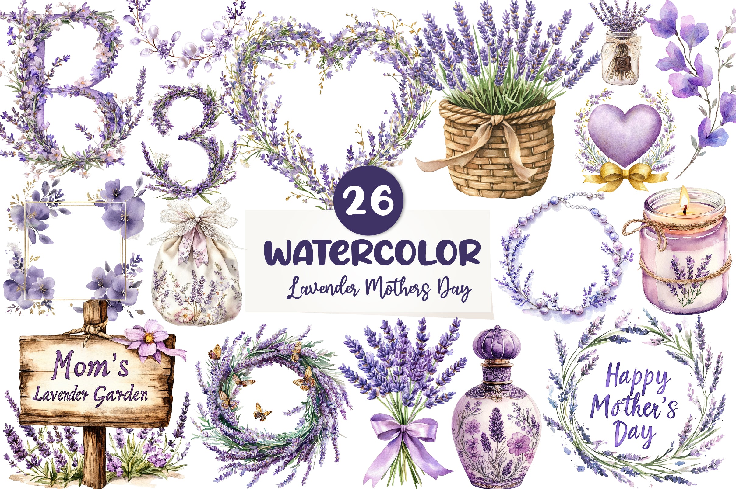 Lavender Mothers Day Clipart Bundle - CraftNest - Digital Crafting and Art