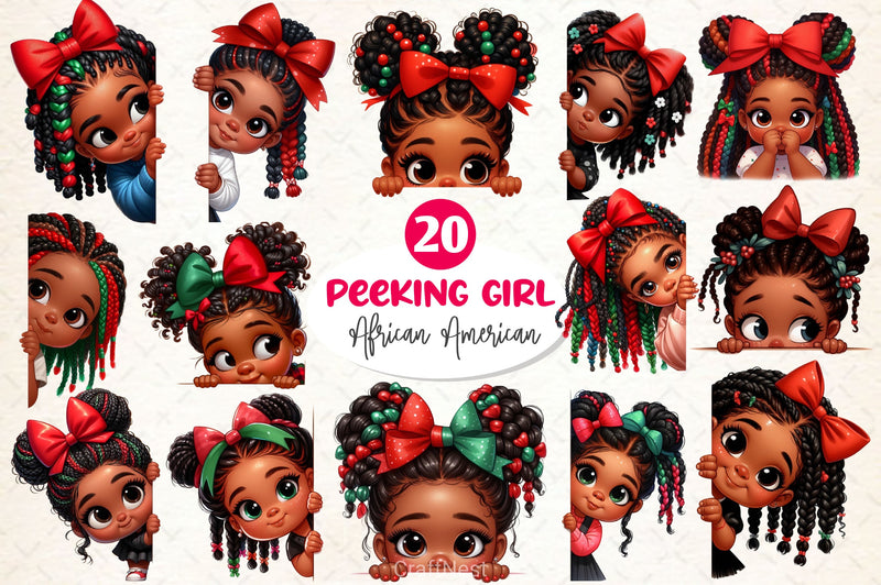 Peeking African American Little Girl Clipart Bundle 3 - CraftNest - Digital Crafting and Art