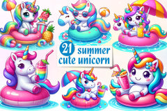 Cute Unicorn Summer Clipart Bundle - CraftNest - Digital Crafting and Art