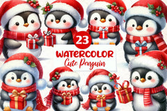 Cute Penguin Christmas Clipart Bundle - CraftNest - Digital Crafting and Art