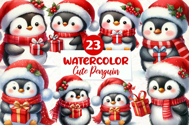 Cute Penguin Christmas Clipart Bundle - CraftNest - Digital Crafting and Art
