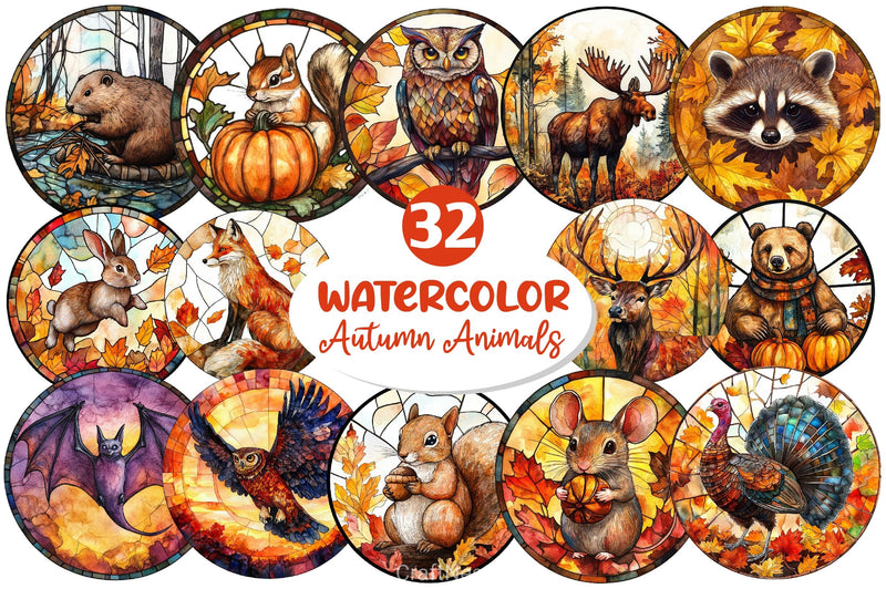 Stained Glass Autumn Animals Clipart Bundle - CraftNest - Digital Crafting and Art