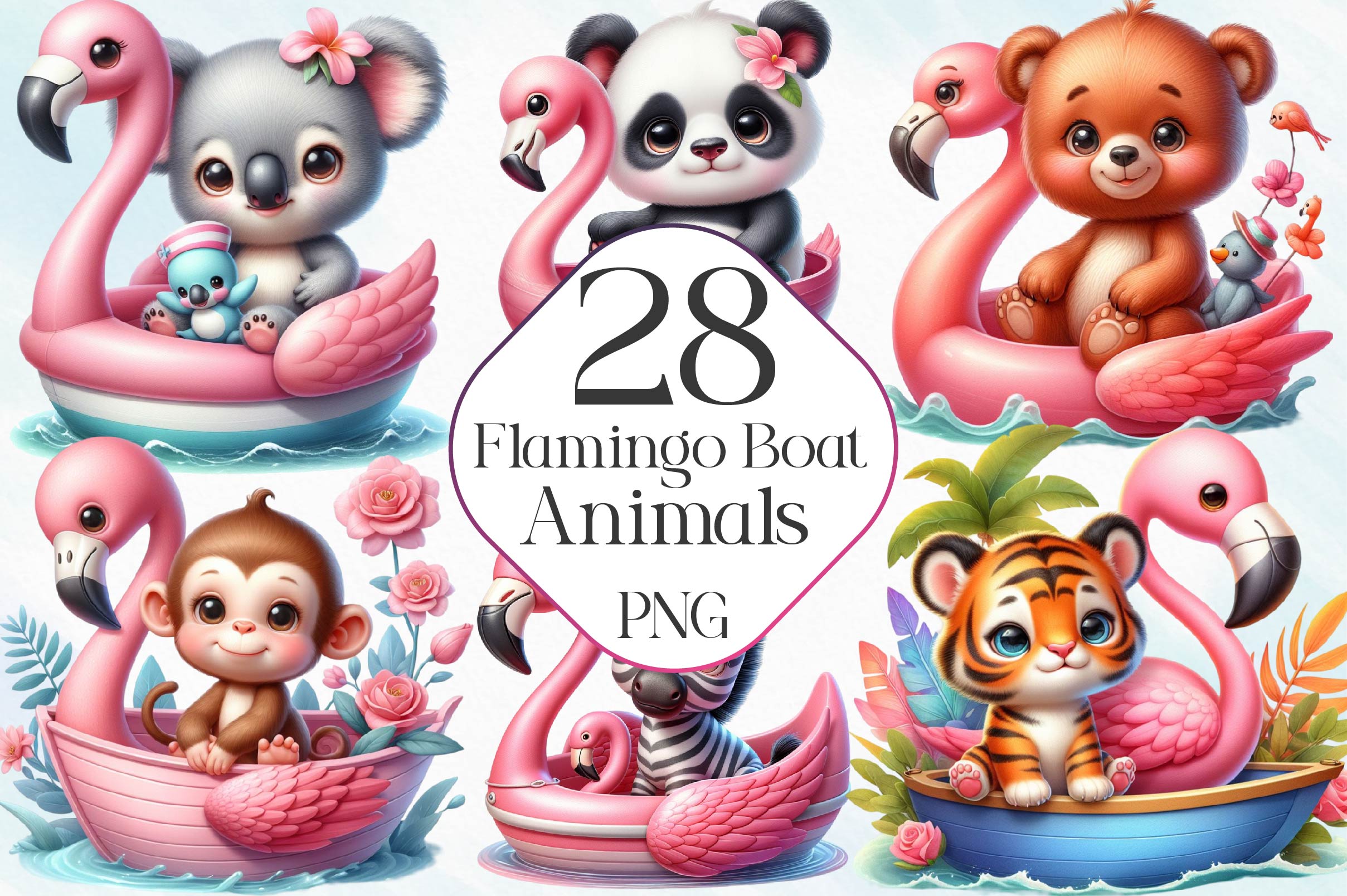 Flamingo Boat Animals Clipart Bundle - CraftNest - Digital Crafting and Art