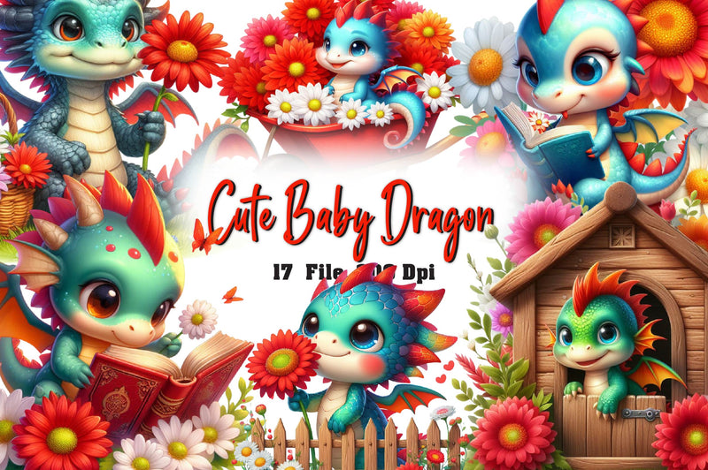 Cute Baby Dragon Clipart Bundle - CraftNest - Digital Crafting and Art