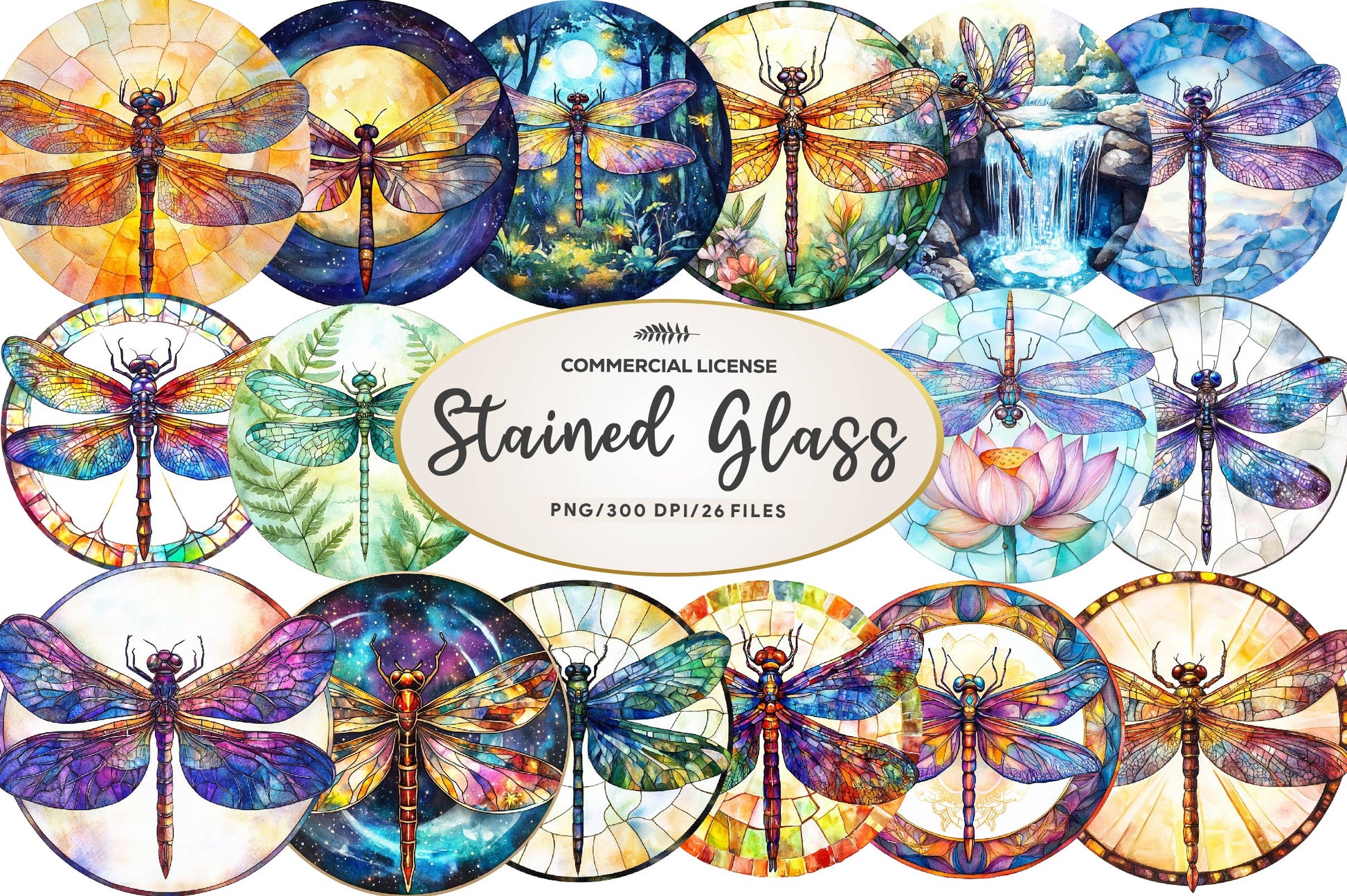 Round Dragonfly Stained Glass Clipart Bundle - CraftNest - Digital Crafting and Art