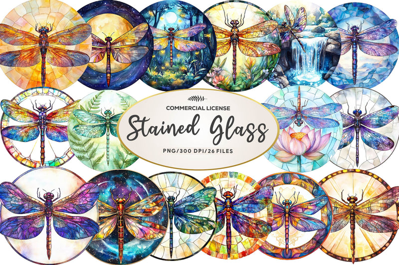 Round Dragonfly Stained Glass Clipart Bundle - CraftNest - Digital Crafting and Art