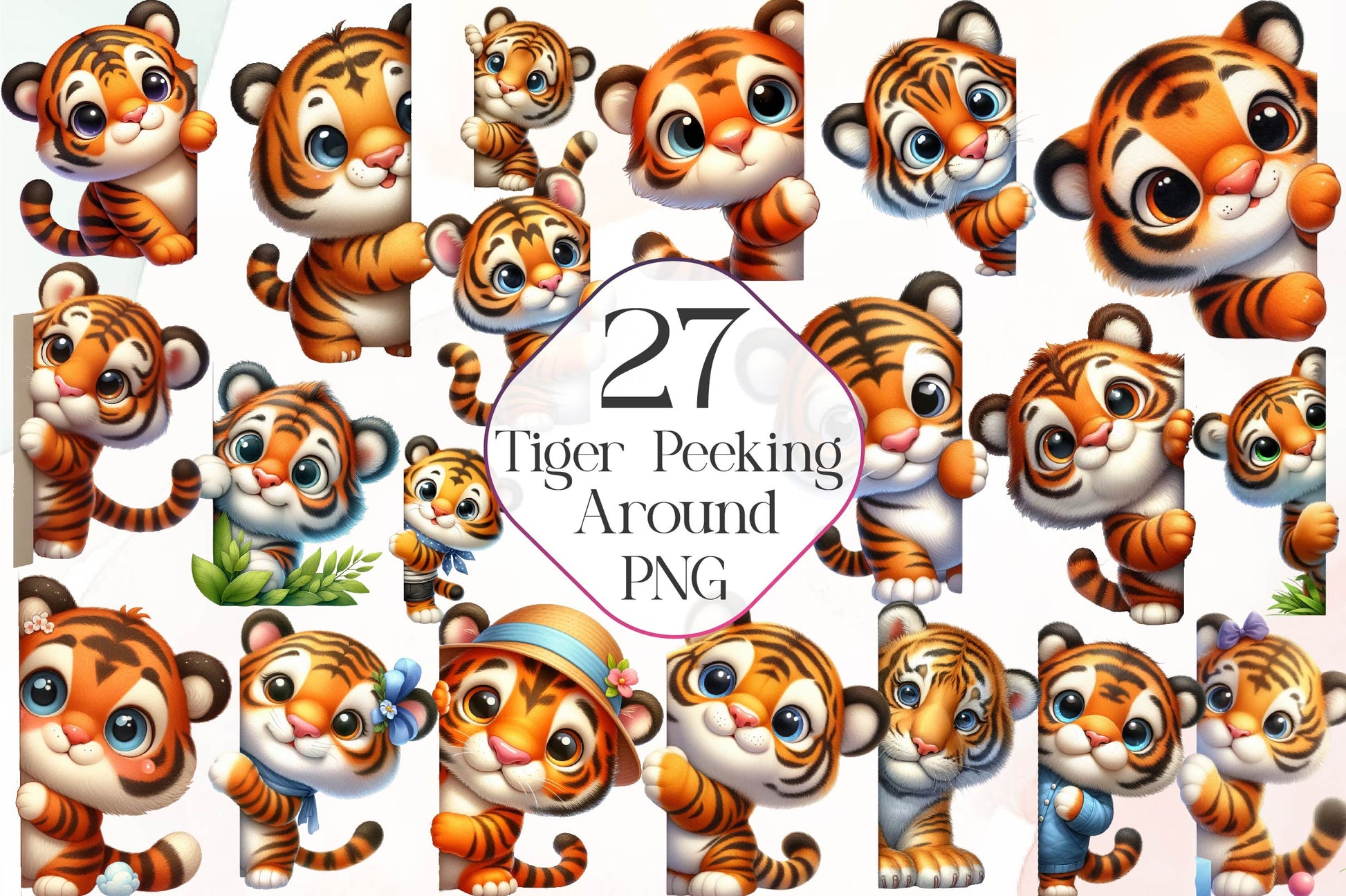 Tiger Peeking Around Corner Clipart Bundle - CraftNest - Digital Crafting and Art