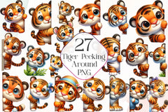 Tiger Peeking Around Corner Clipart Bundle - CraftNest - Digital Crafting and Art