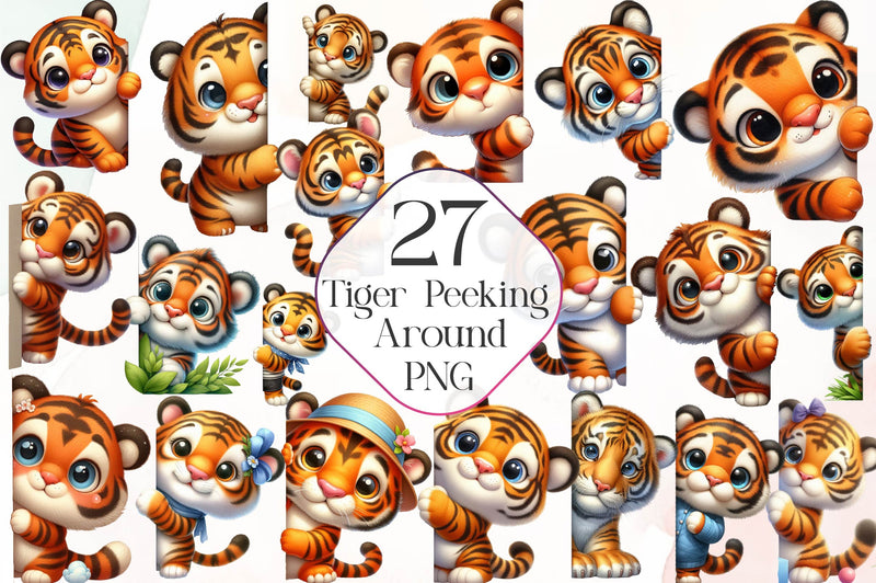 Tiger Peeking Around Corner Clipart Bundle - CraftNest - Digital Crafting and Art
