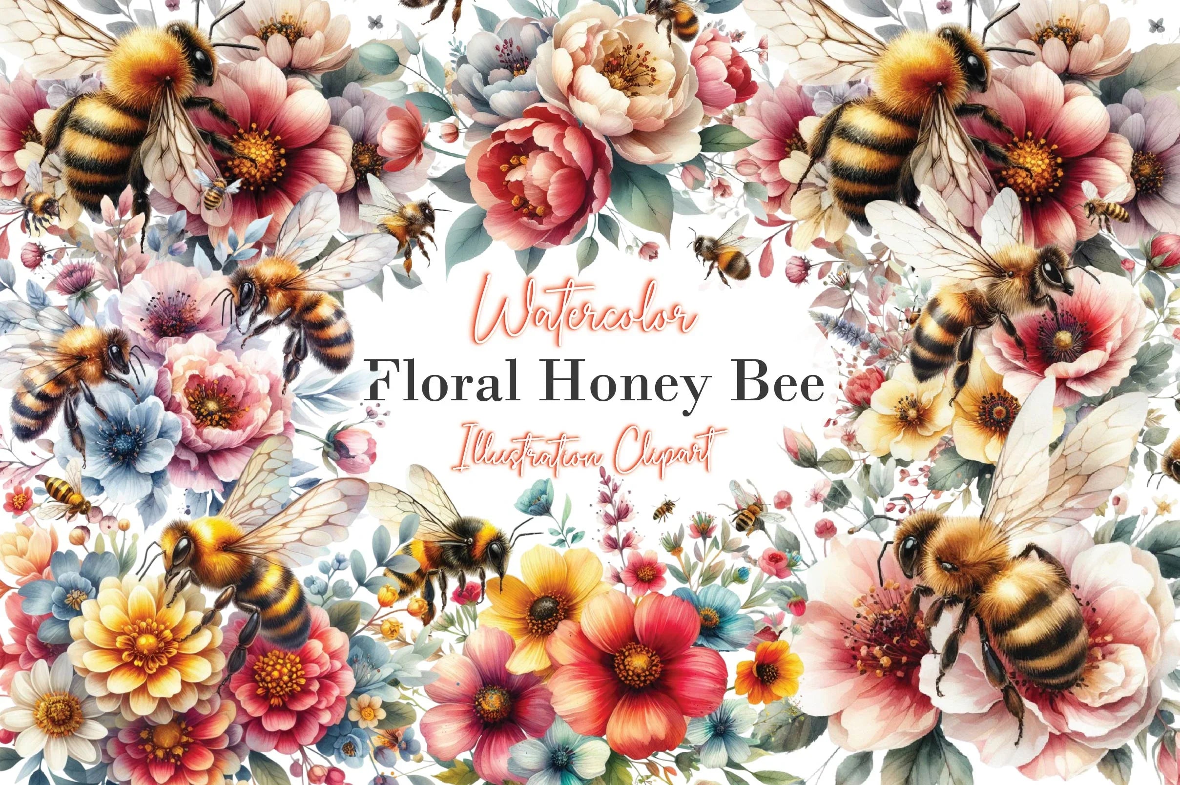 Floral Honey Bee Clipart Bundle - CraftNest - Digital Crafting and Art