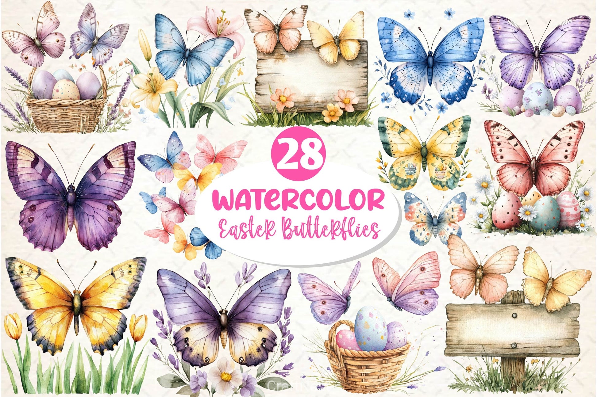 Pastel Easter Butterflies Clipart Bundle - CraftNest - Digital Crafting and Art