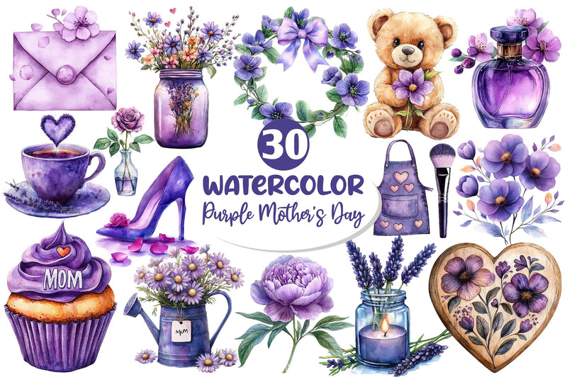 Purple Mother's Day Clipart Bundle - CraftNest - Digital Crafting and Art