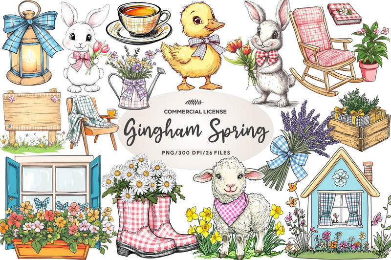 Cottage Gingham Spring Clipart Bundle - CraftNest - Digital Crafting and Art