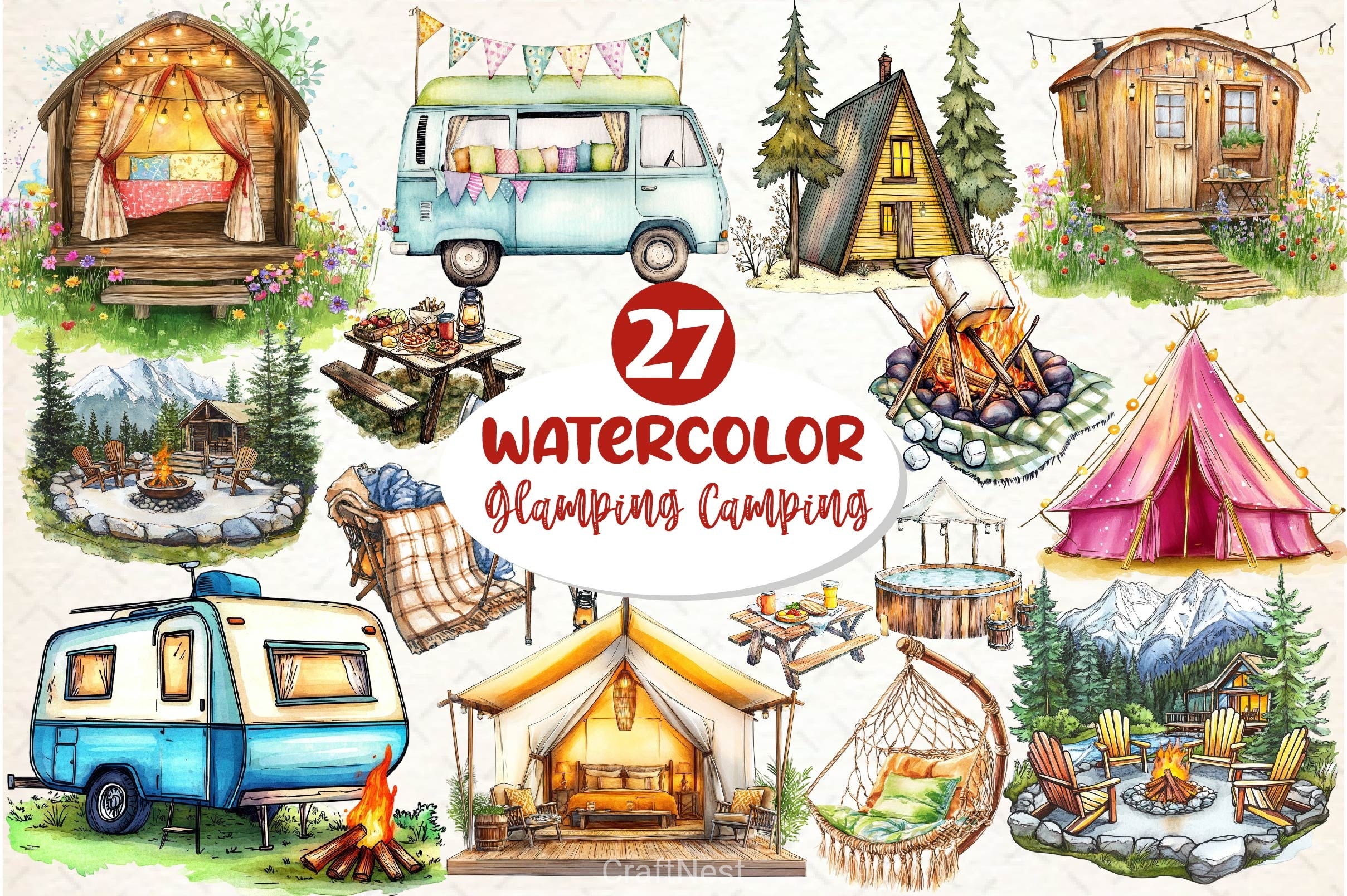 Glamping Camping Clipart Bundle - CraftNest - Digital Crafting and Art
