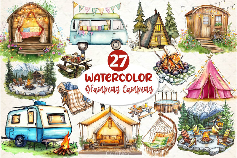 Glamping Camping Clipart Bundle - CraftNest - Digital Crafting and Art