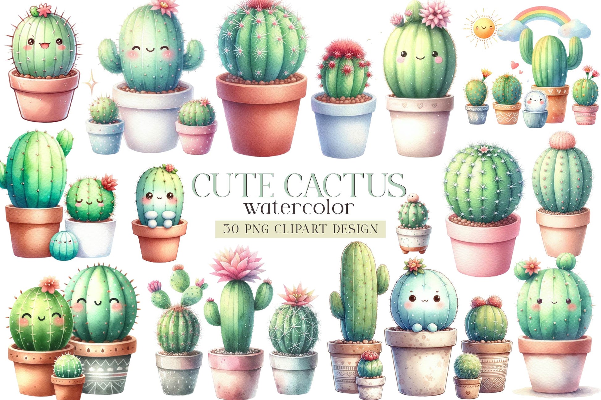 Cute Cactus Clipart Bundle - CraftNest - Digital Crafting and Art