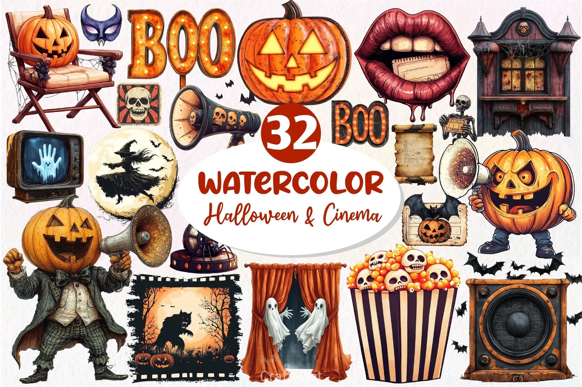 Vintage Halloween Cinema Clipart Bundle - CraftNest - Digital Crafting and Art