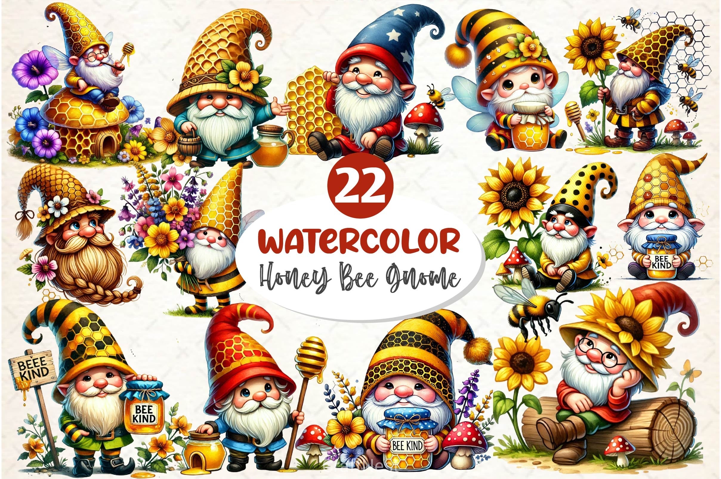 Honey Bee Gnome Clipart Bundle 5 - CraftNest - Digital Crafting and Art