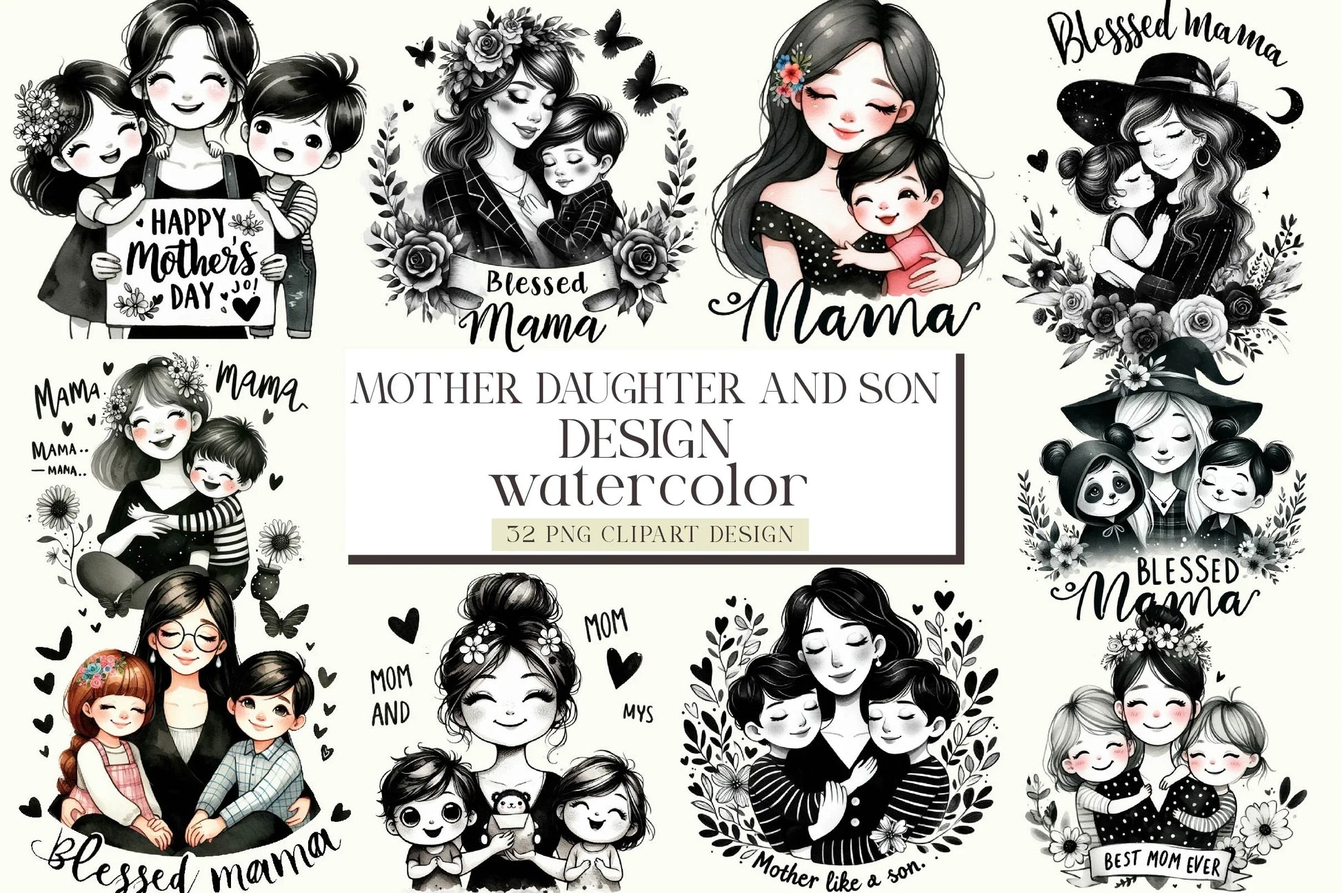 Mother Daughter And Son Clipart Bundle - CraftNest - Digital Crafting and Art