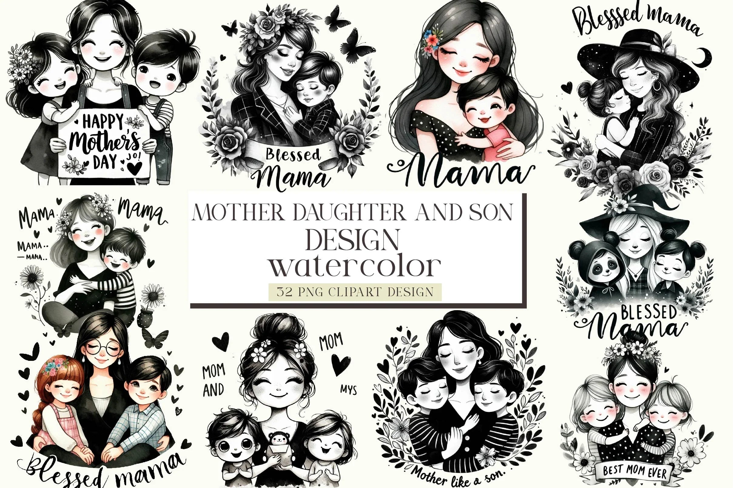 Mother Daughter And Son Clipart Bundle - CraftNest - Digital Crafting and Art