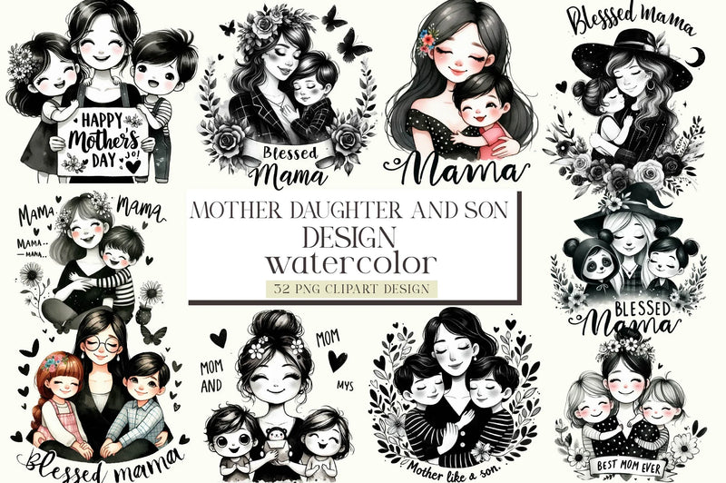 Mother Daughter And Son Clipart Bundle - CraftNest - Digital Crafting and Art
