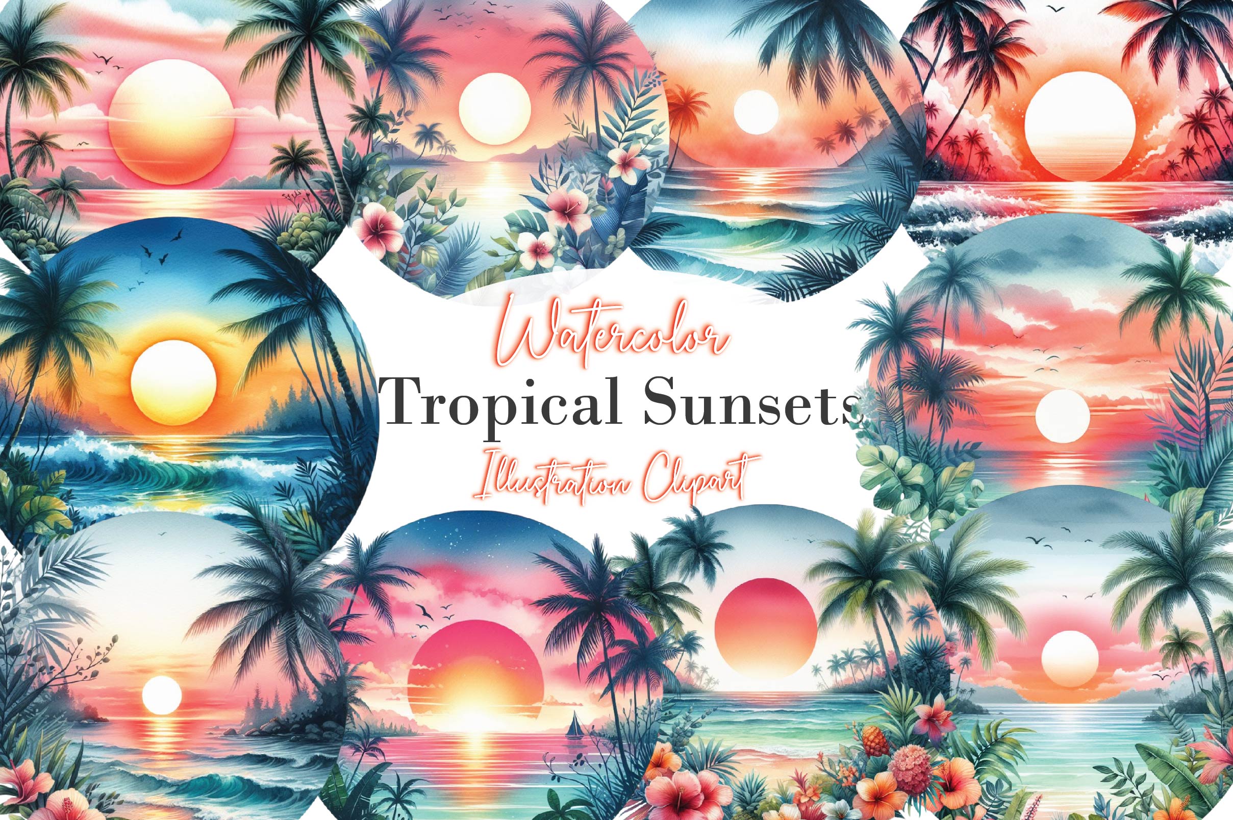 Tropical Sunsets Clipart Bundle - CraftNest - Digital Crafting and Art