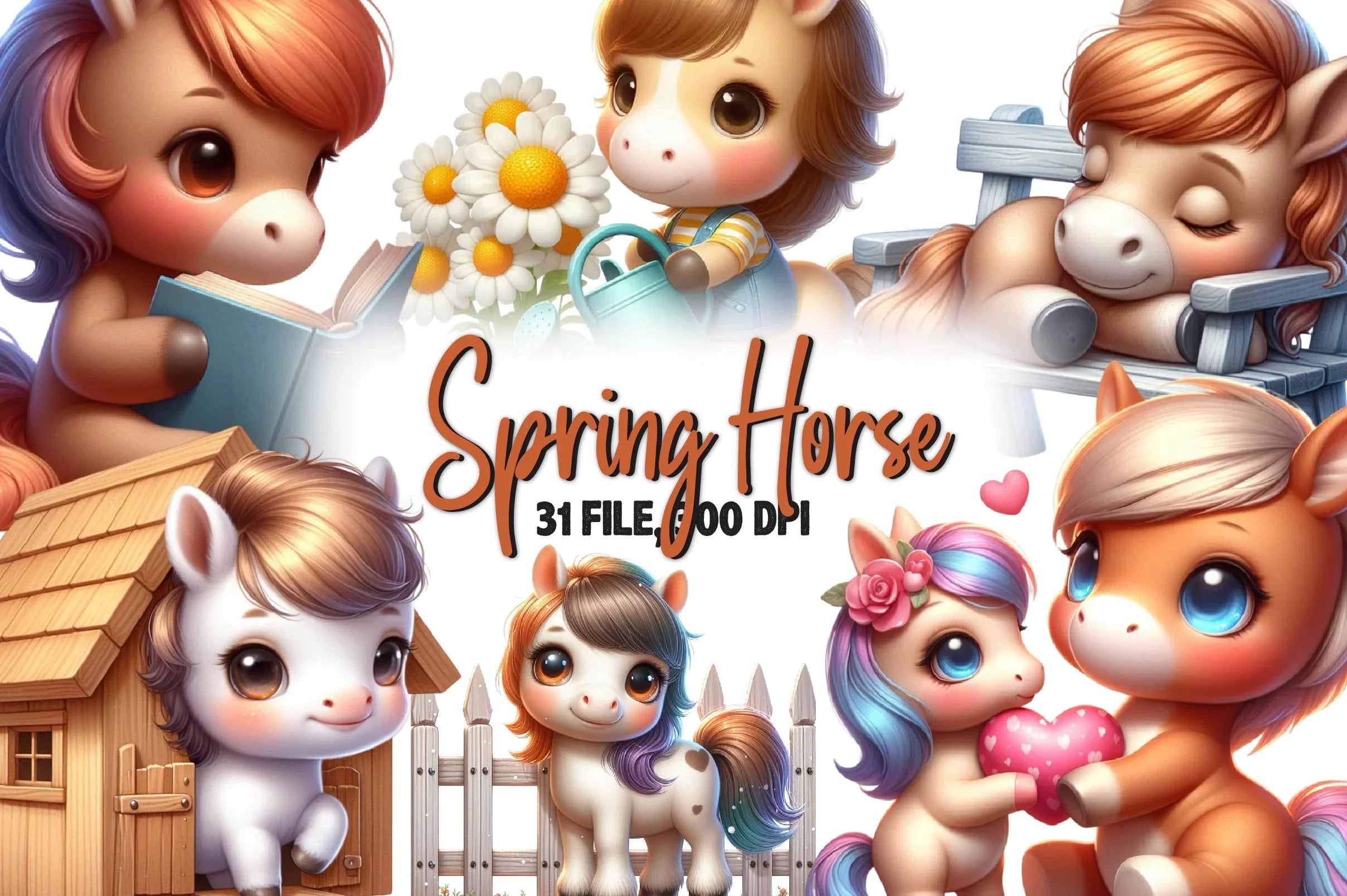 Cute Spring Horse Clipart Bundle - CraftNest - Digital Crafting and Art