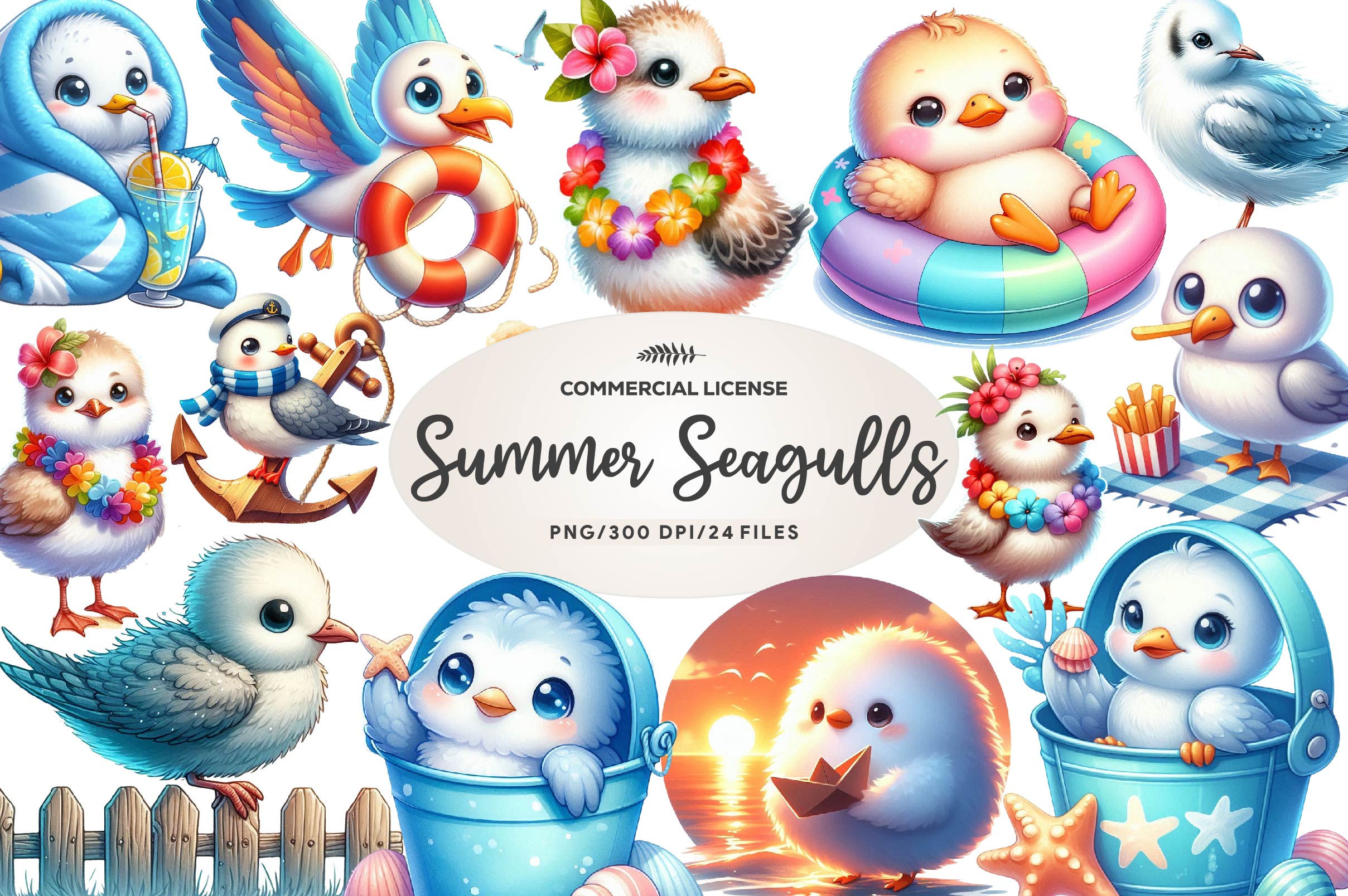 Summer Seagulls Clipart Bundle 1 - CraftNest - Digital Crafting and Art