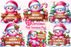 Cute Pink Christmas Snowman Clipart Bundle