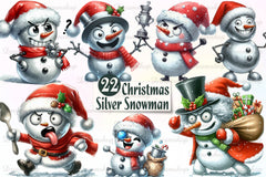 Silver Christmas Snowman Clipart Bundle - CraftNest - Digital Crafting and Art
