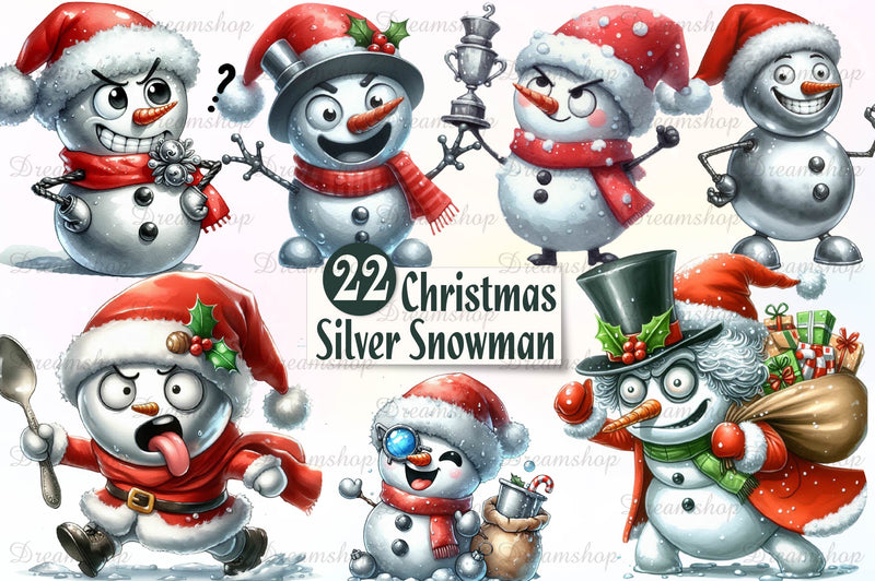 Silver Christmas Snowman Clipart Bundle - CraftNest - Digital Crafting and Art