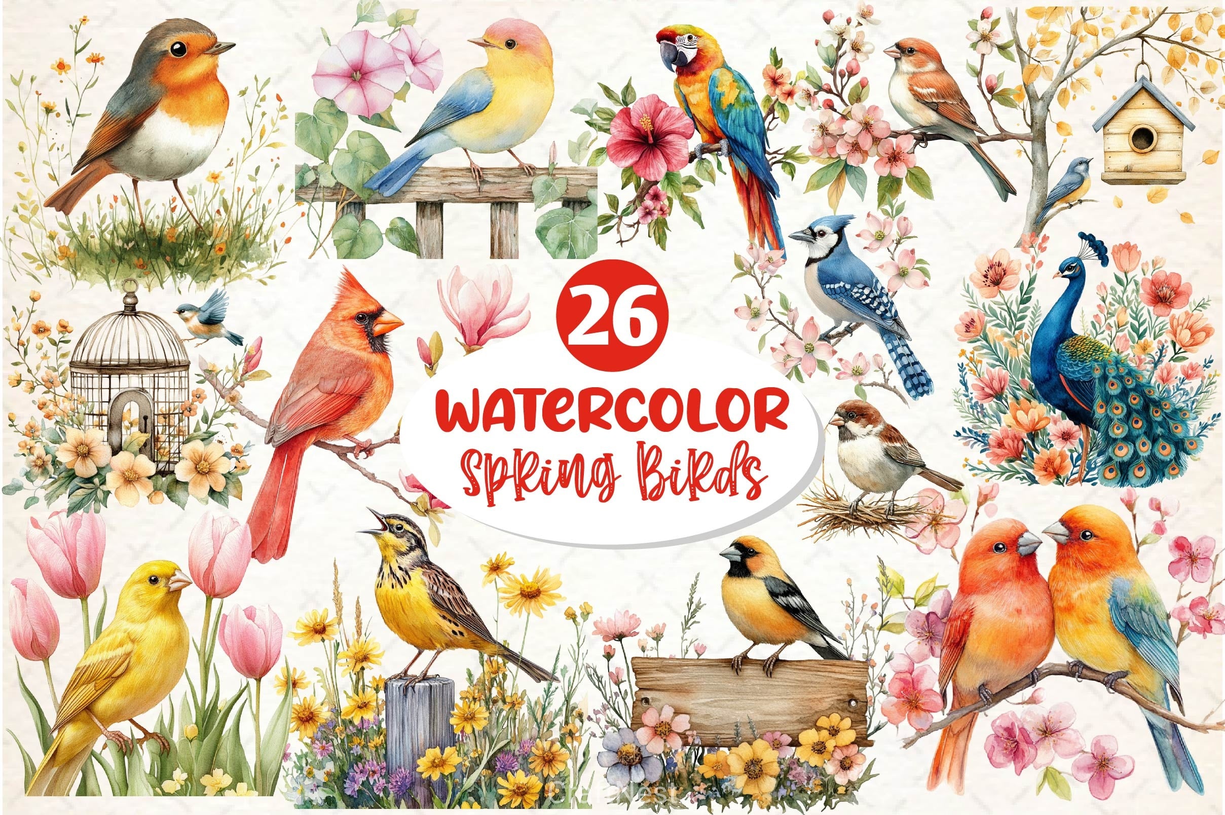 Spring Birds Clipart Bundle 5 - CraftNest - Digital Crafting and Art