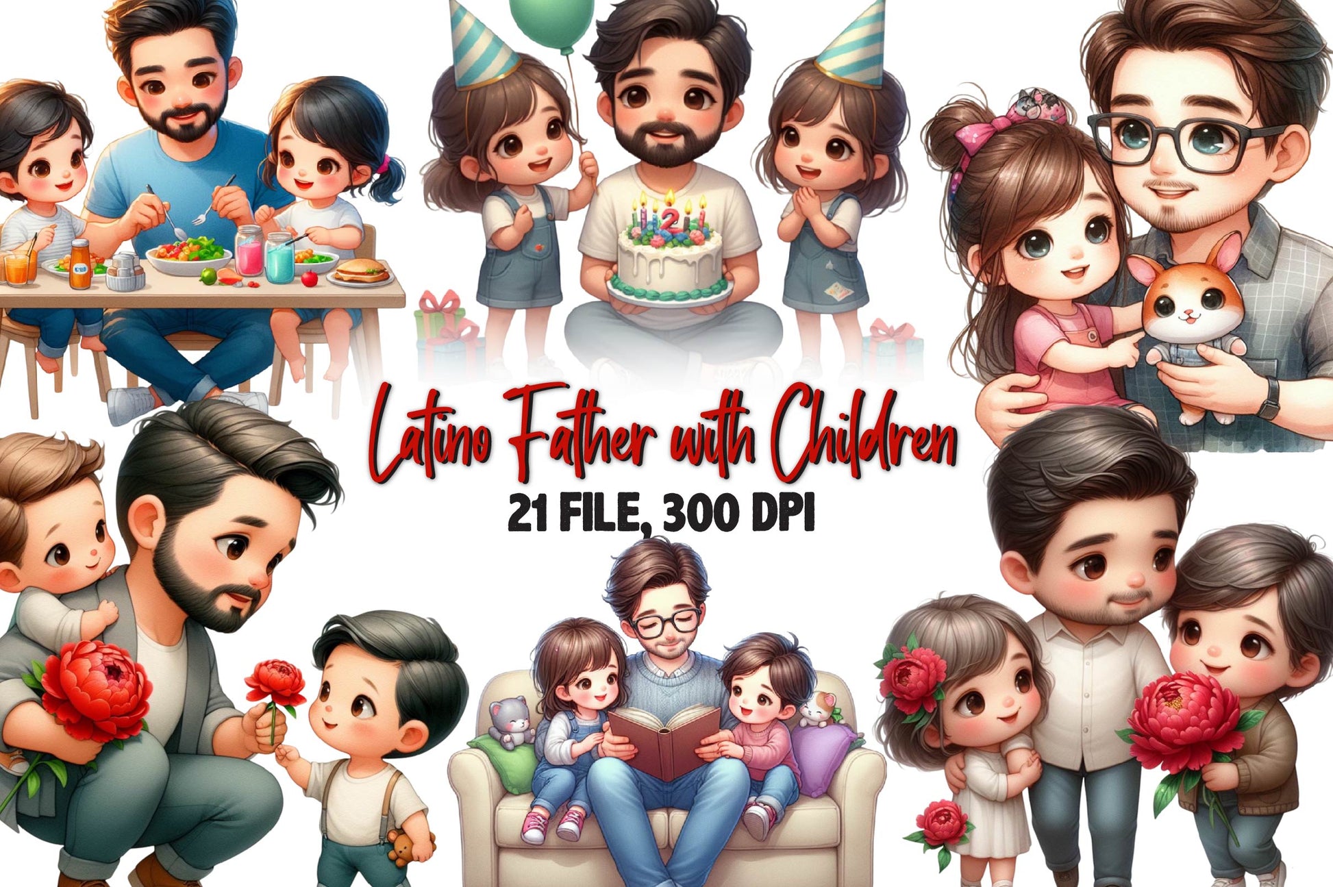 Latino Father With Children Clipart Bundle - CraftNest - Digital Crafting and Art