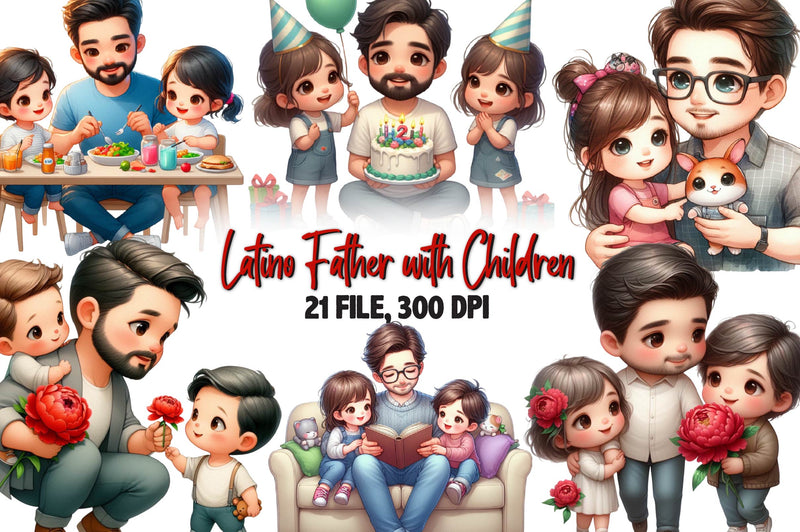 Latino Father With Children Clipart Bundle - CraftNest - Digital Crafting and Art