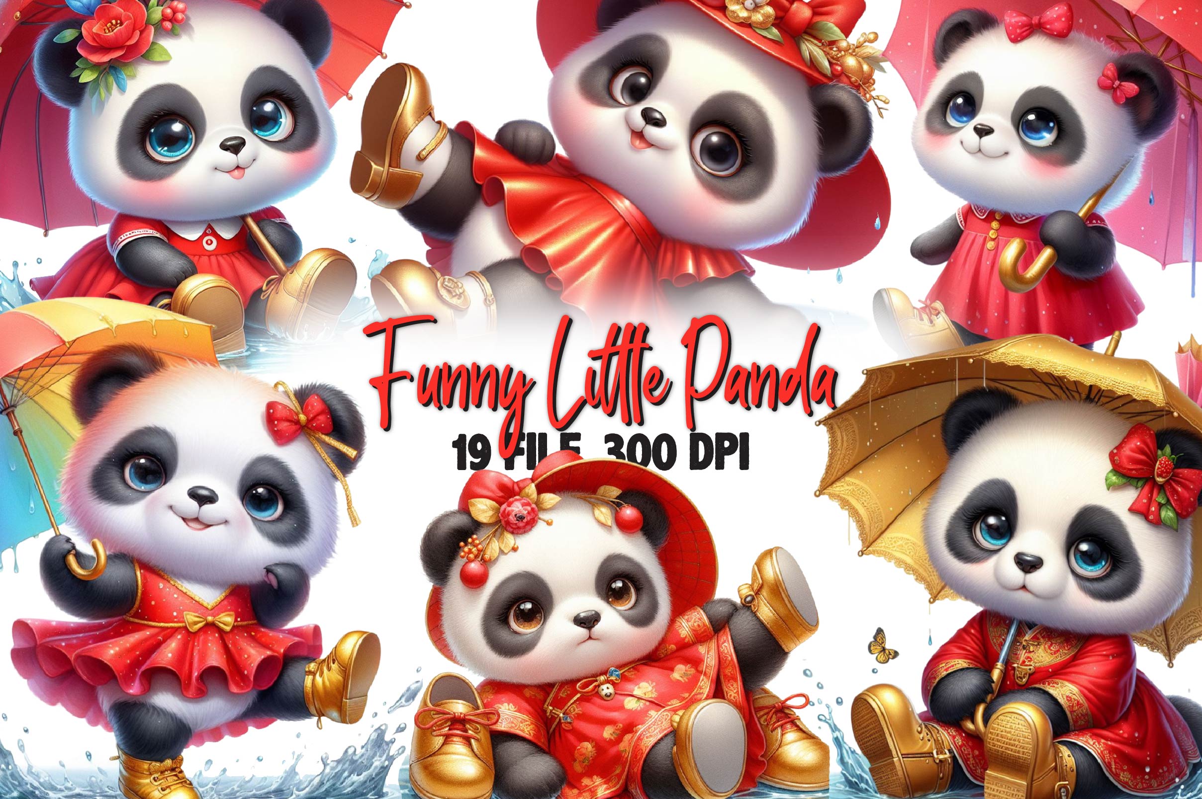 Panda Rainbow Umbrella Clipart Bundle - CraftNest - Digital Crafting and Art